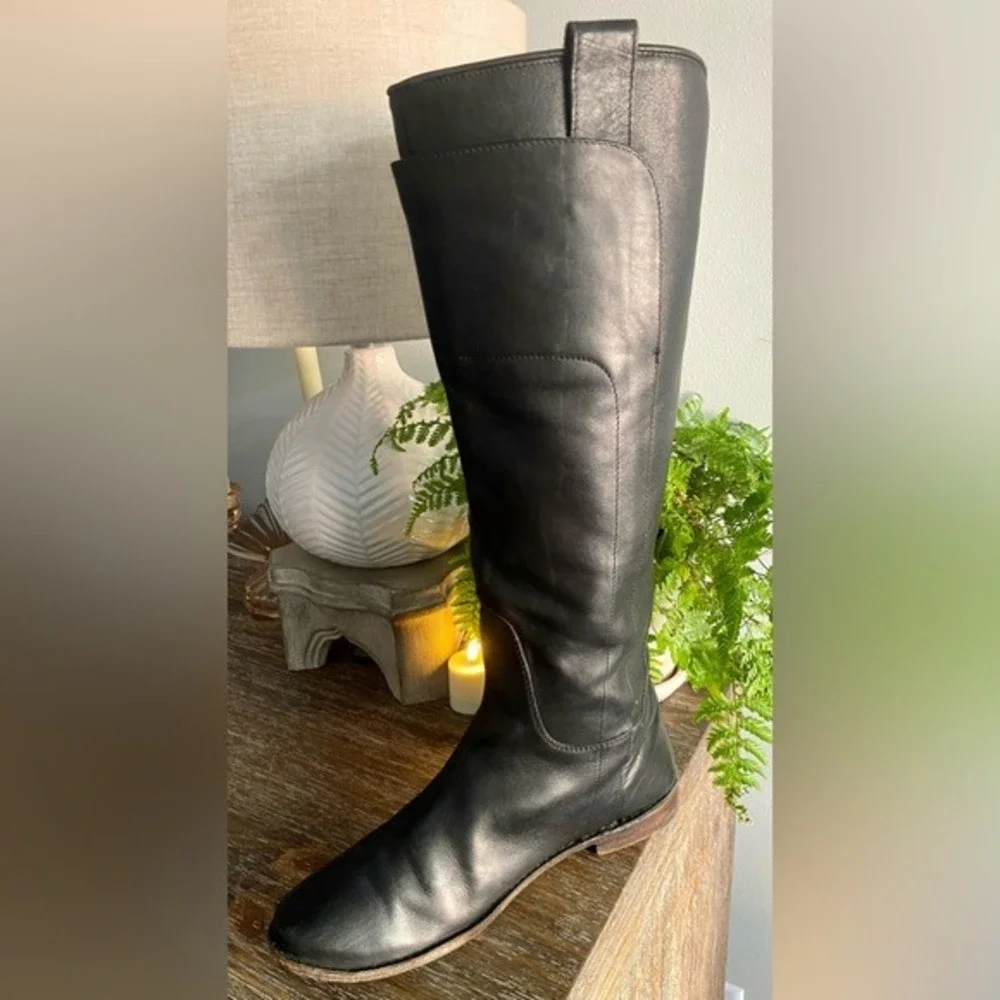 Frye Paige Tall Italian Leather Riding Boots Pull On Equestrian Womens 9 Black